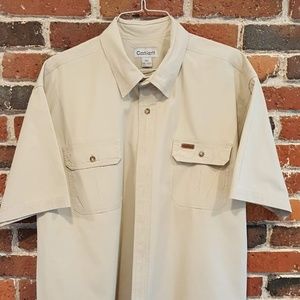 Carhartt Men's Tan Button Down Short Sleeve Shirt